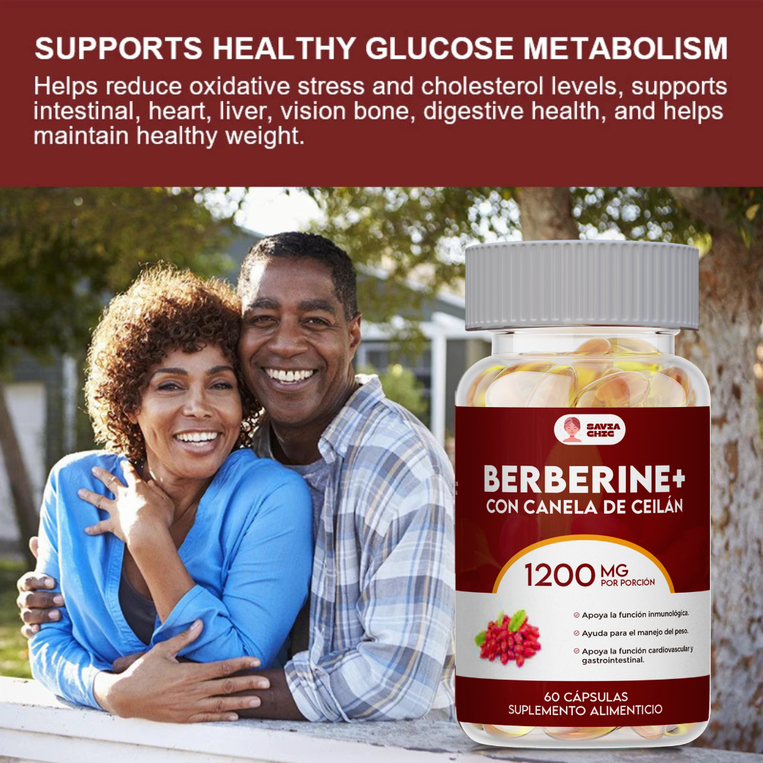 Berberina 1200 mg con Canela de Ceilán – Control Natural de Azucar, Colesterol y Peso – 60 Cápsulas Vegetales