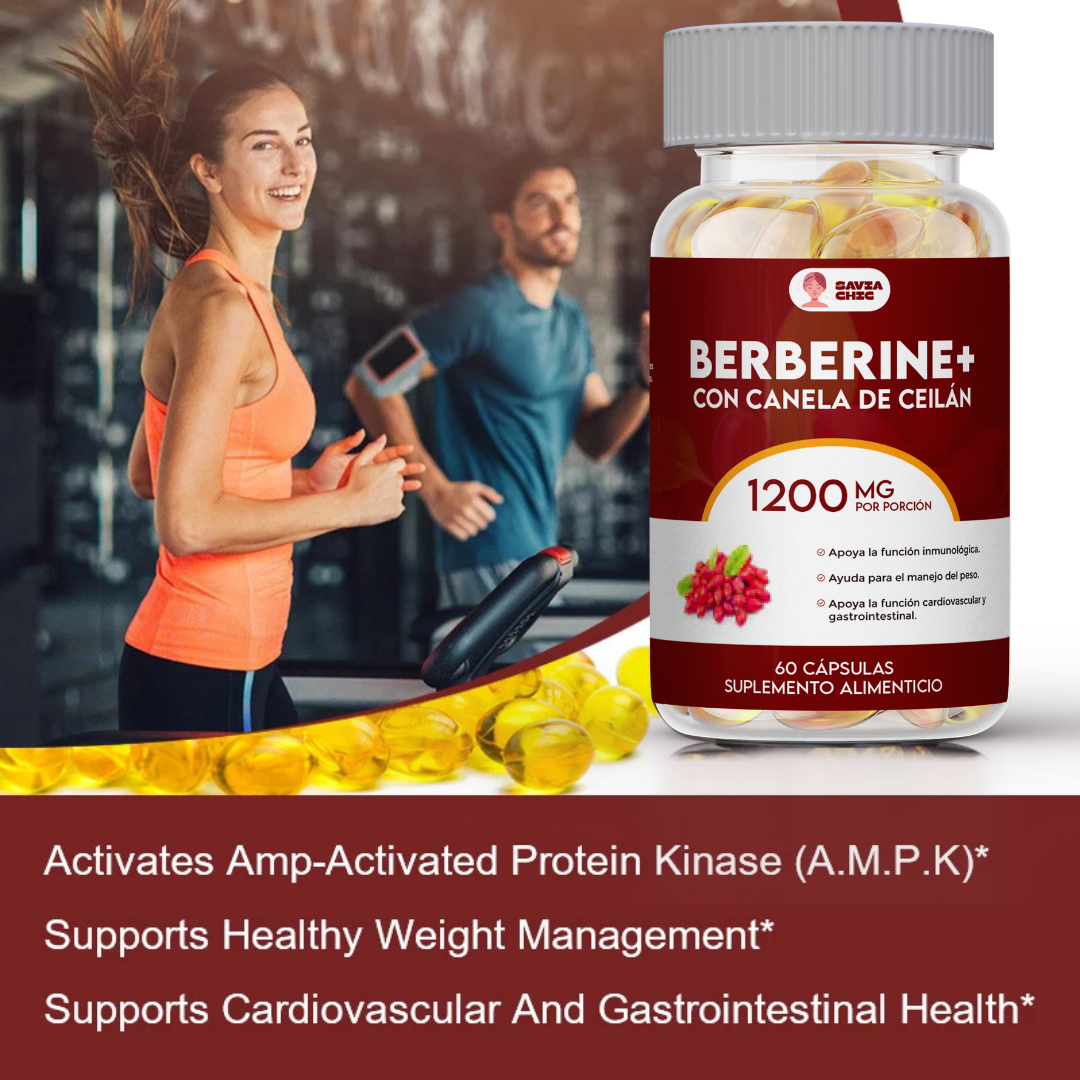 Berberina 1200 mg con Canela de Ceilán – Control Natural de Azucar, Colesterol y Peso – 60 Cápsulas Vegetales