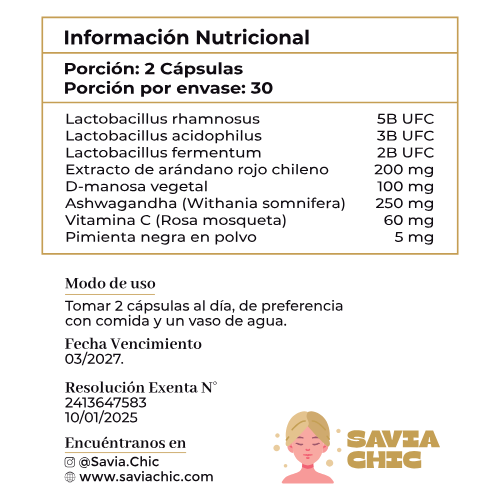 SAVIA Probioticos + Ashwagandha Bienestar intimo y emocional