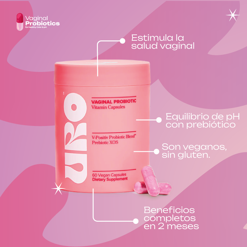 Cápsulas URO, estimula la salud vaginal, equilibra el PH con prebióticos, son veganas y sin gluten, beneficios completos en 2 meses