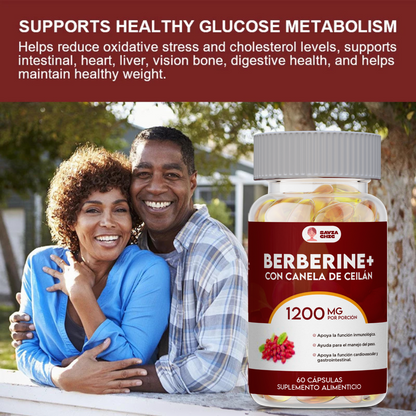 Berberina 1200 mg con Canela de Ceilán – Control Natural de Azucar, Colesterol y Peso – 60 Cápsulas Vegetales