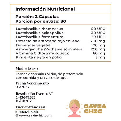 SAVIA Probioticos + Ashwagandha Bienestar intimo y emocional