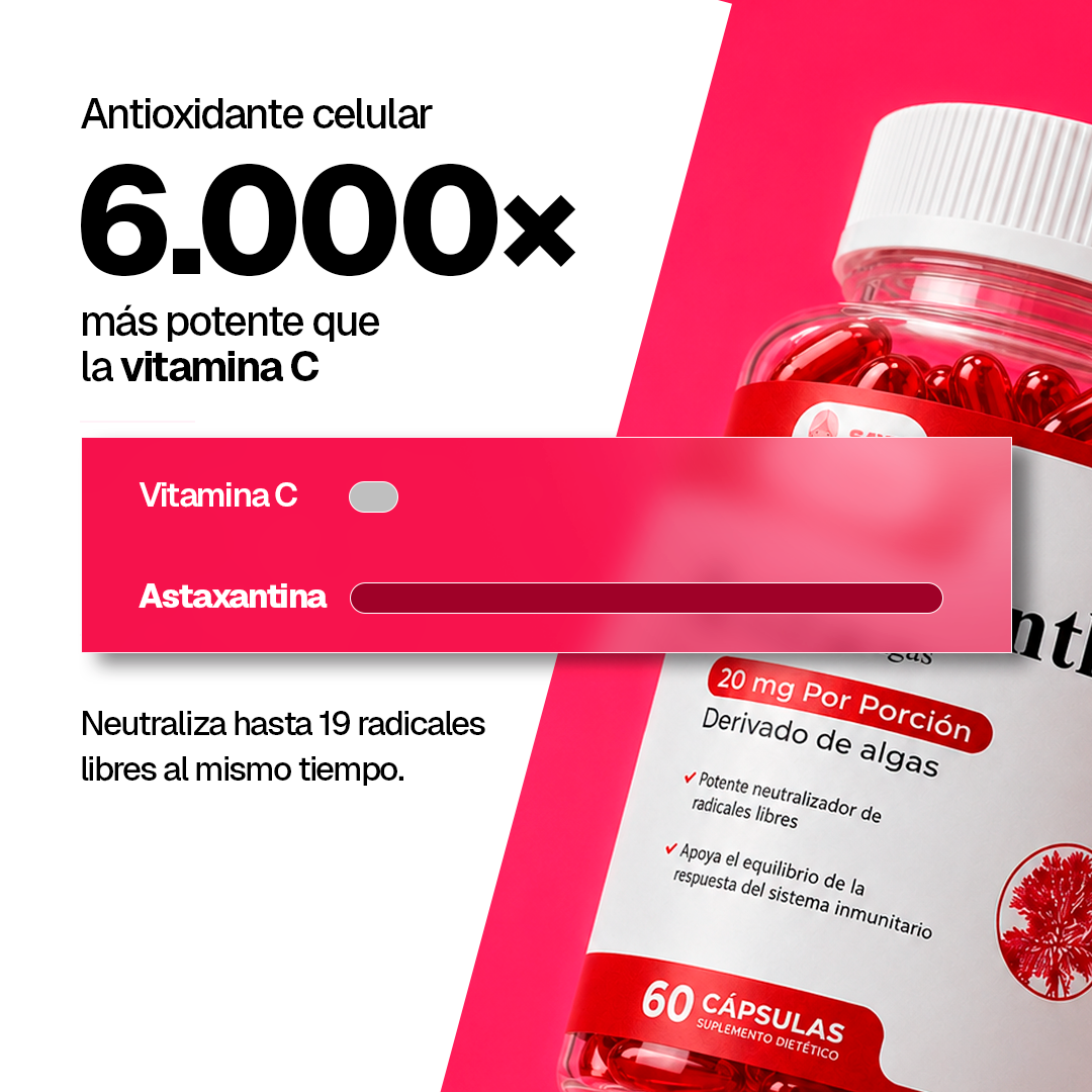 Astaxantina 20 Mg  60 Cápsulas Antioxidante Natural