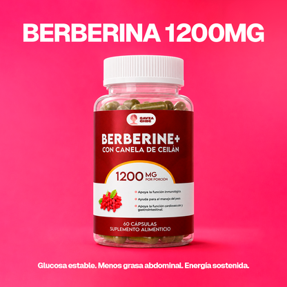 Berberina 1200 mg con Canela de Ceilán – Control Natural de Azucar, Colesterol y Peso – 60 Cápsulas Vegetales