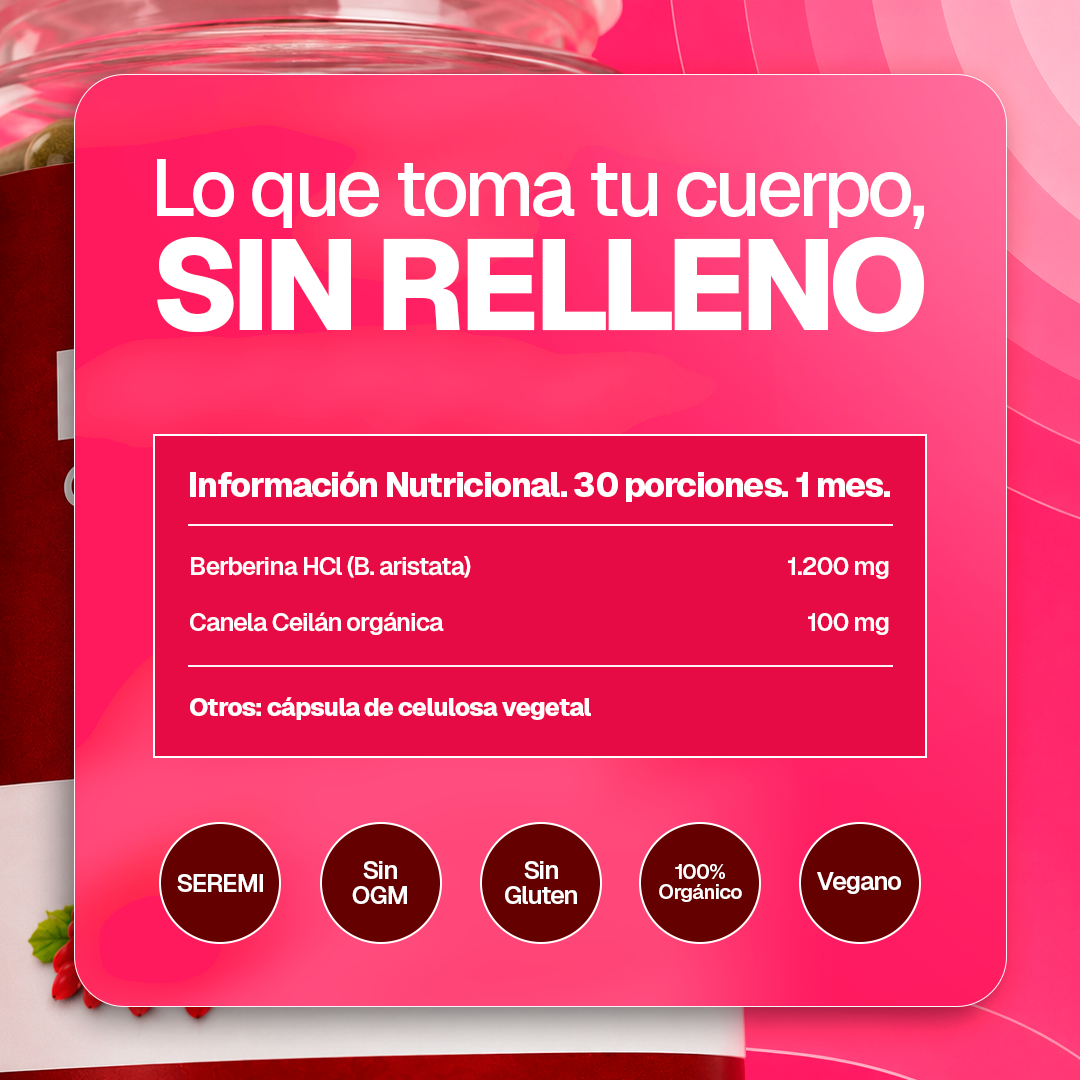 Berberina 1200 mg con Canela de Ceilán – Control Natural de Azucar, Colesterol y Peso – 60 Cápsulas Vegetales
