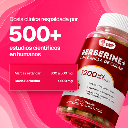 Berberina 1200 mg con Canela de Ceilán – Control Natural de Azucar, Colesterol y Peso – 60 Cápsulas Vegetales