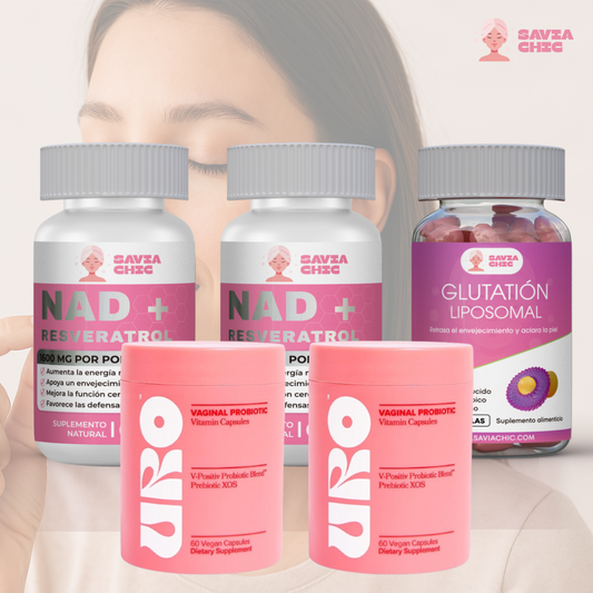 🌿 Pack Bienestar Total – 2 URO Probiotics + 2 NAD+ + 1 Glutatión Liposomal Cyber