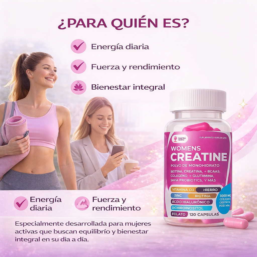 SAVIA Creatina Mujer con Inositol y Probióticos para energía y equilibrio hormonal | 120 Cápsulas