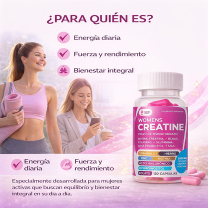 SAVIA Creatina Mujer con Inositol y Probióticos para energía y equilibrio hormonal | 120 Cápsulas