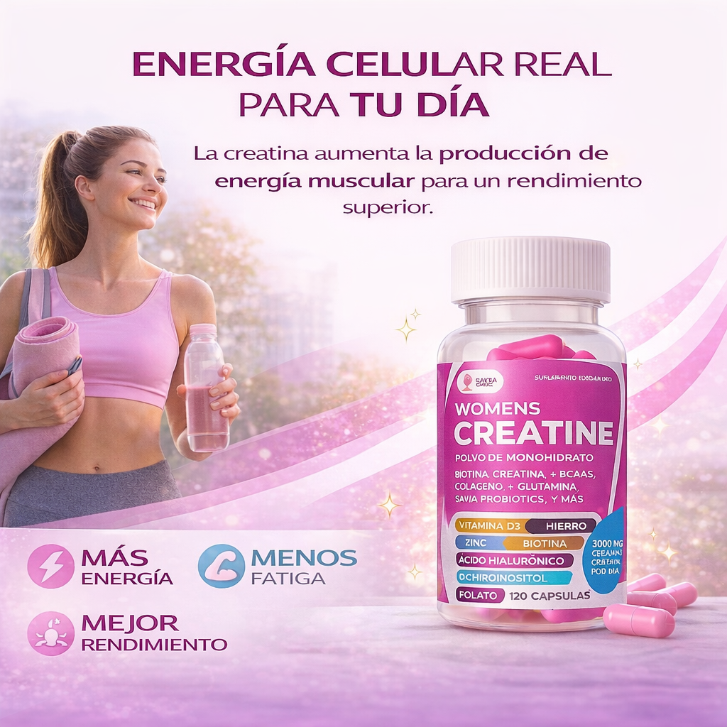 SAVIA Creatina Mujer con Inositol y Probióticos para energía y equilibrio hormonal | 120 Cápsulas