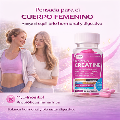 SAVIA Creatina Mujer con Inositol y Probióticos para energía y equilibrio hormonal | 120 Cápsulas