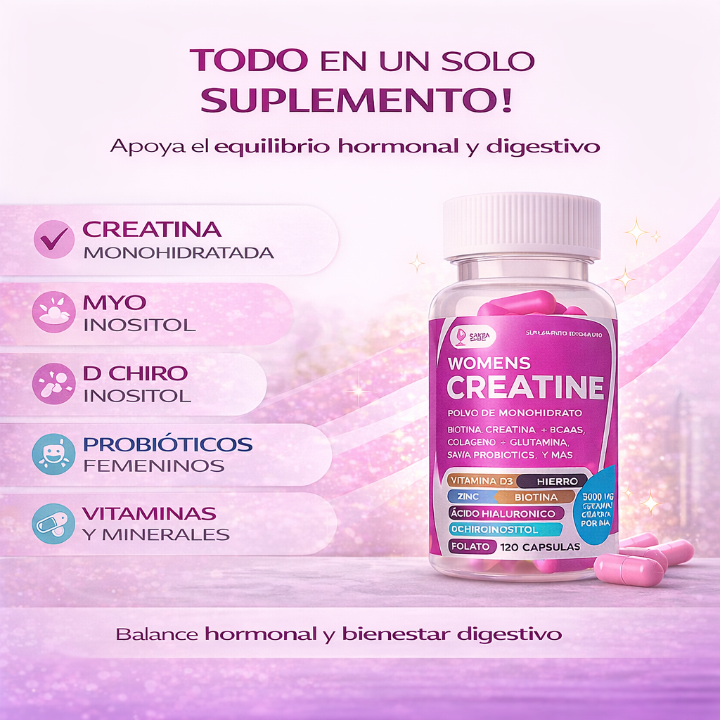 SAVIA Creatina Mujer con Inositol y Probióticos para energía y equilibrio hormonal | 120 Cápsulas