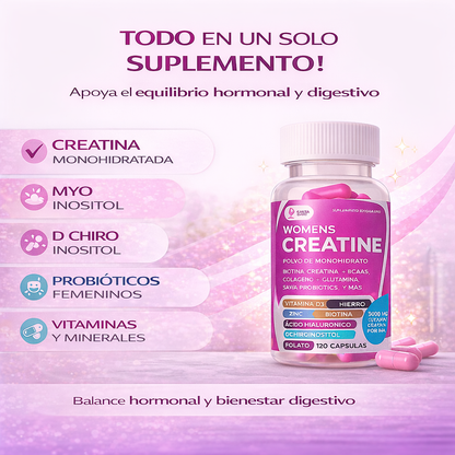 SAVIA Creatina Mujer con Inositol y Probióticos para energía y equilibrio hormonal | 120 Cápsulas