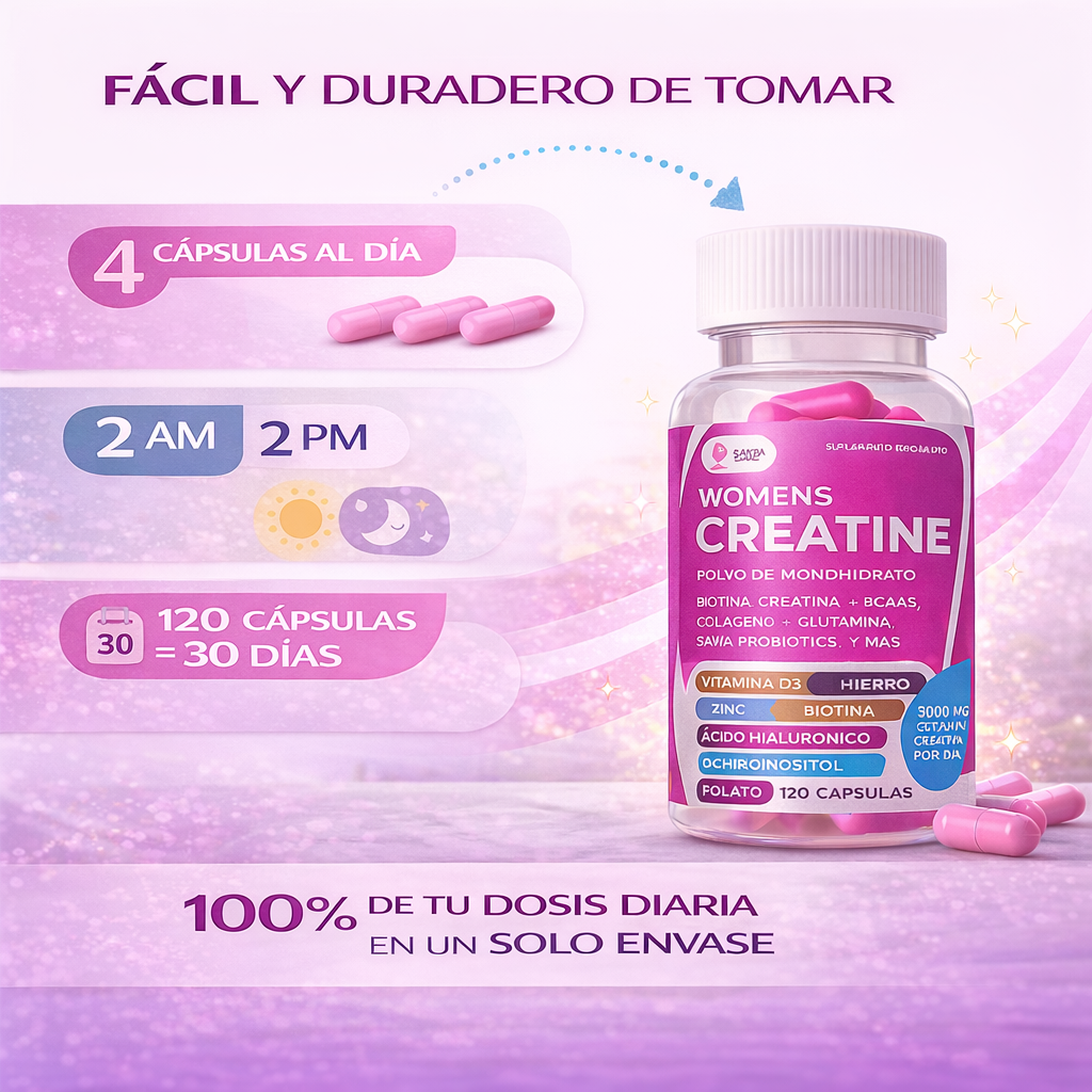 SAVIA Creatina Mujer con Inositol y Probióticos para energía y equilibrio hormonal | 120 Cápsulas