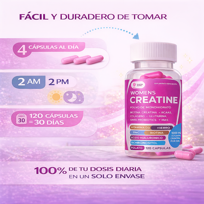 SAVIA Creatina Mujer con Inositol y Probióticos para energía y equilibrio hormonal | 120 Cápsulas