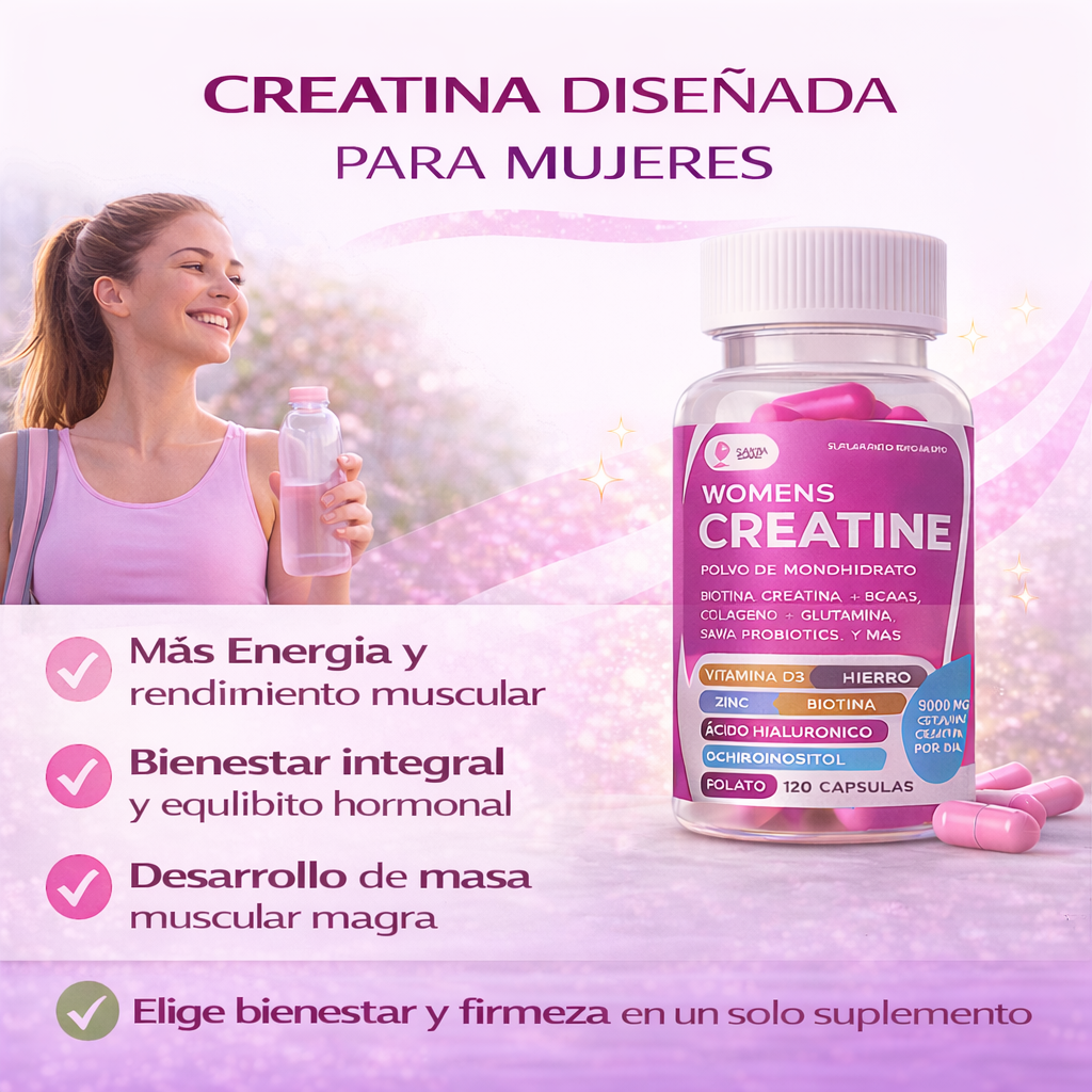 SAVIA Creatina Mujer con Inositol y Probióticos para energía y equilibrio hormonal | 120 Cápsulas