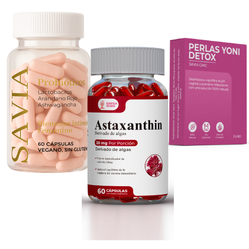 Pack SAVIA Detox & Glow | Probióticos + Perlas Yoni + Astaxantina | Limpieza Íntima y Piel Radiante
