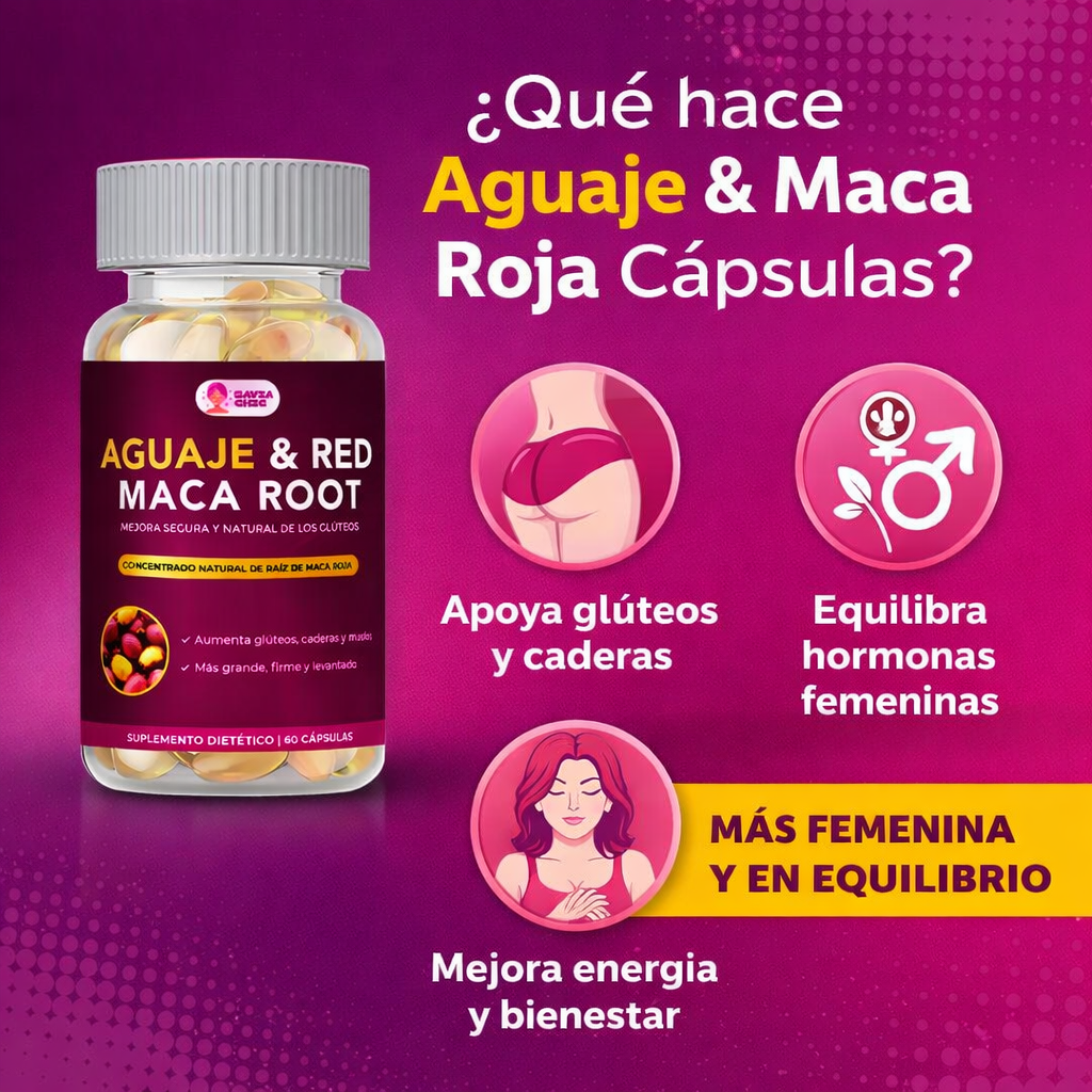 Aguaje + Maca 60 Capsulas | Suplemento natural para curvas femeninas, equilibrio hormonal y energía