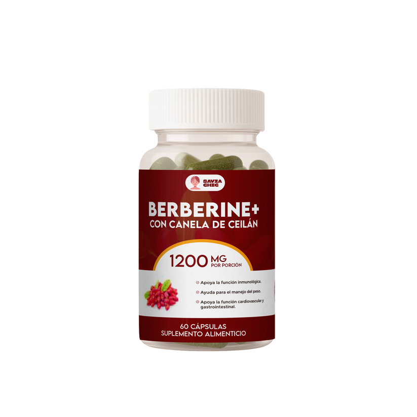 Berberina 1200 mg con Canela de Ceilán – Control Natural de Azucar, Colesterol y Peso – 60 Cápsulas Vegetales