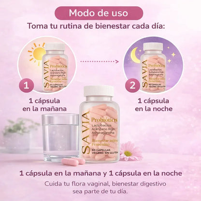 SAVIA Probióticos vaginales con Ashwagandha para el bienestar íntimo femenino